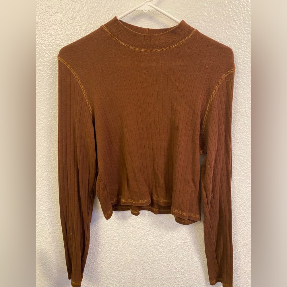 Burnt Orange American Eagle Mock Neck Crop Top